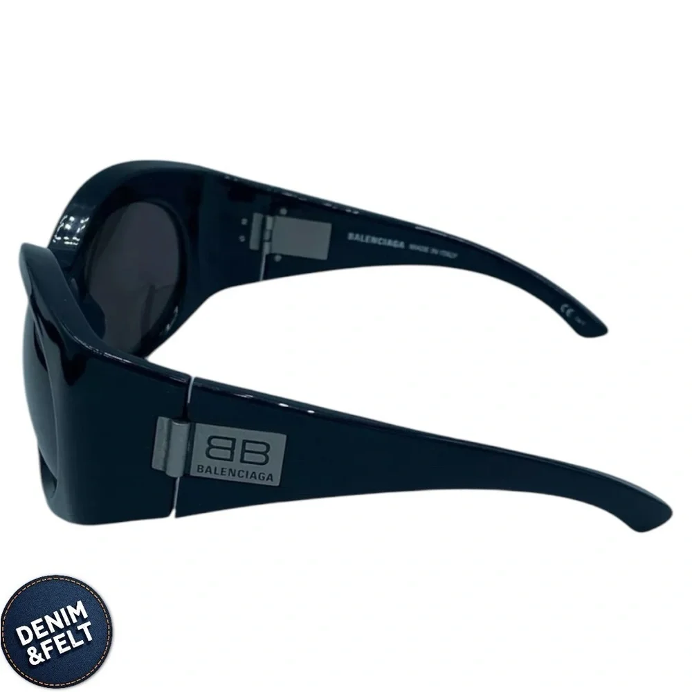 BALENCIAGA‎ BB0189S 001 Unisex Black Bold Round Oversized Sunglasses  🔥🔥🖤🖤